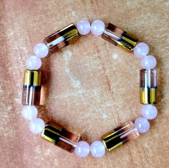 New Unique Rose Quartz Ball Stretchy Bracelet. - Picture 1 of 8
